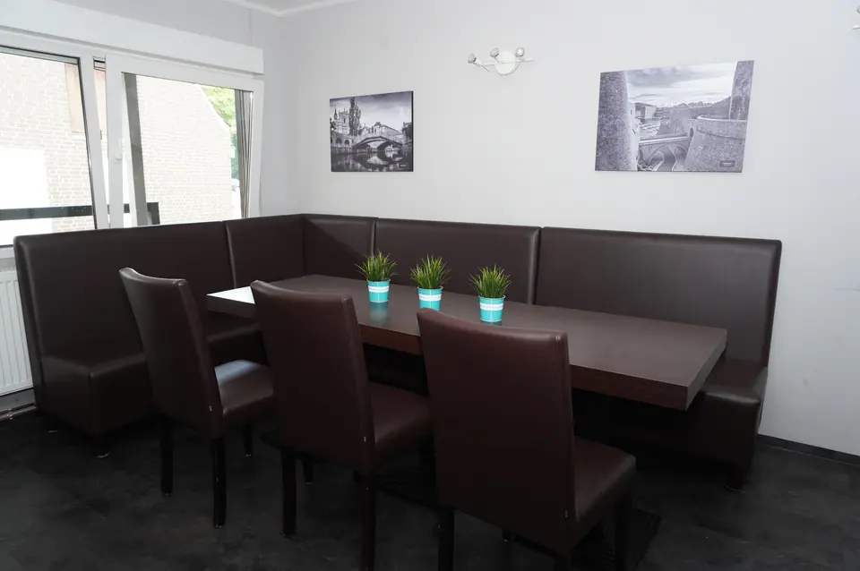 Dining area with bench seating and tables